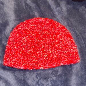 Cozy Red, pink, and white Crochet Beanie